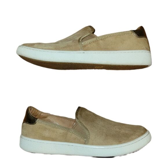 UGG Cas Slip-On Suede Leather Loafers Tan Gold Metallic 8 - Picture 8 of 12